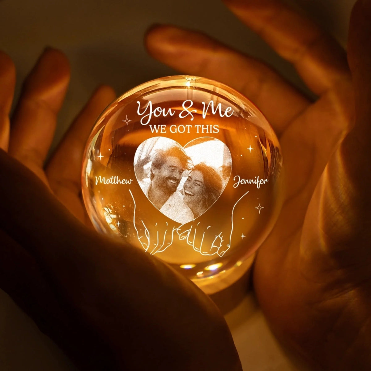 You & Me We Got This - Personalized Crystal Ball LED Night Light - Gift For Couple