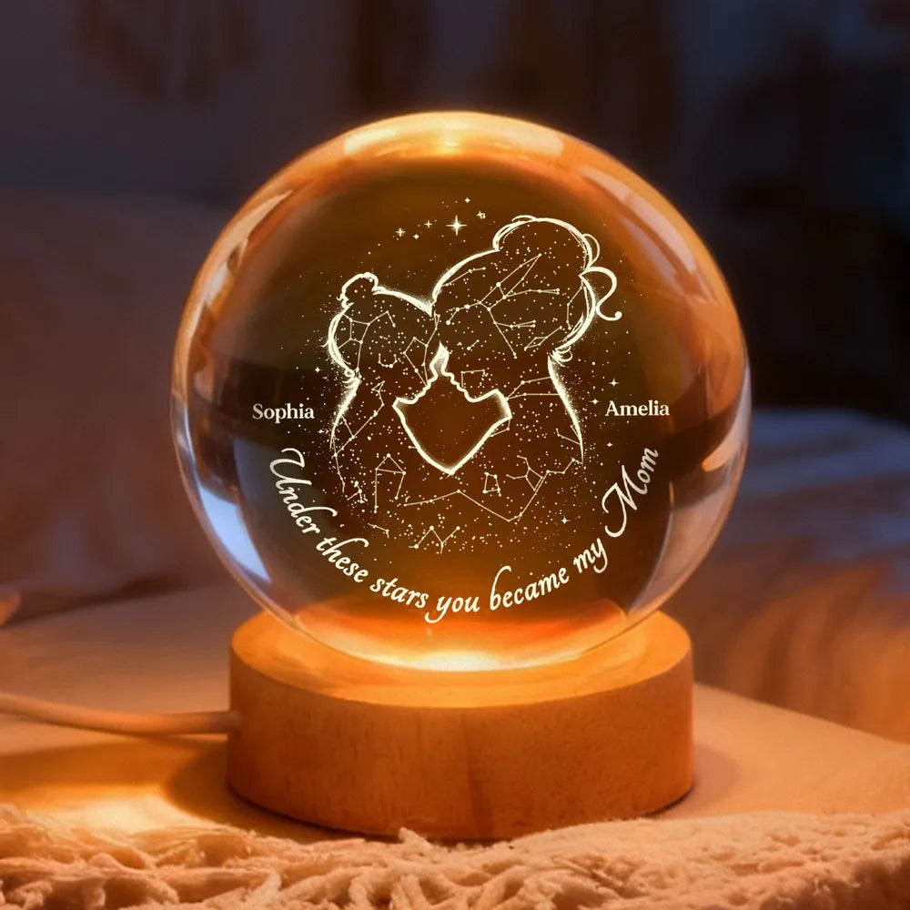 The Night You Became My Mom - Personalized Crystal Ball LED Light- Heartfelt Gift For Mom, Grandma