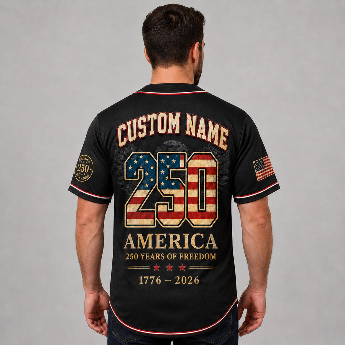 Personalized America 250 Baseball Jersey, 1776 2026 Custom Name USA 250th Anniversary Shirt, Patriotic Baseball Jersey, 4th of July Gift