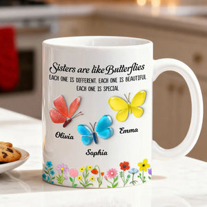 Sisters Are Like Butterflies 3D Effect Sea Glass - Personalized Mug - Christmas Gift for Sisters, Siblings