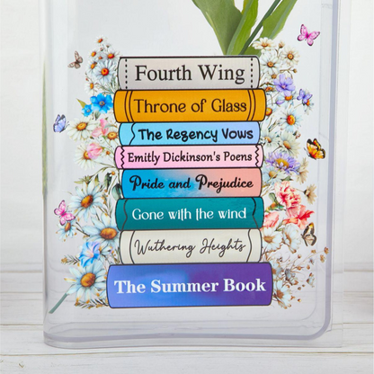 Custom Favorite Books Acrylic Vase for Flowers, Customizable with Your Favorite Book Titles, Book Shaped Flower Vase, Gift For Book Lover