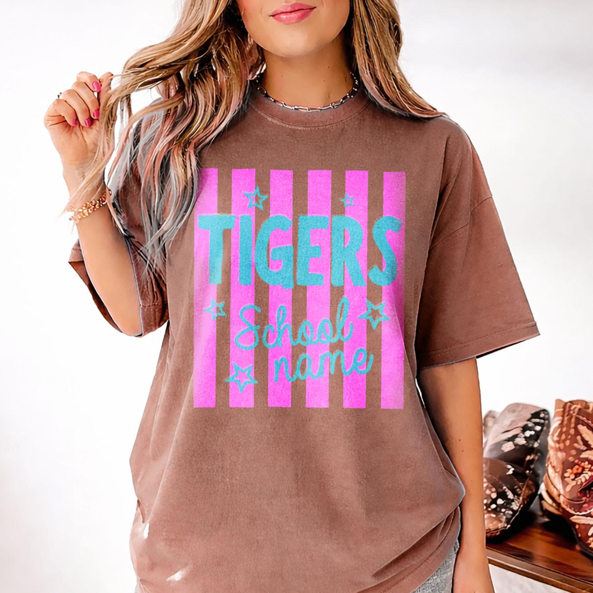 Custom Mascot Striped Shirt, School Spirit Shirt, Vintage Shirt, Checkered Leopard, Floral Preppy Letters, Back To School Shirt, Test Day