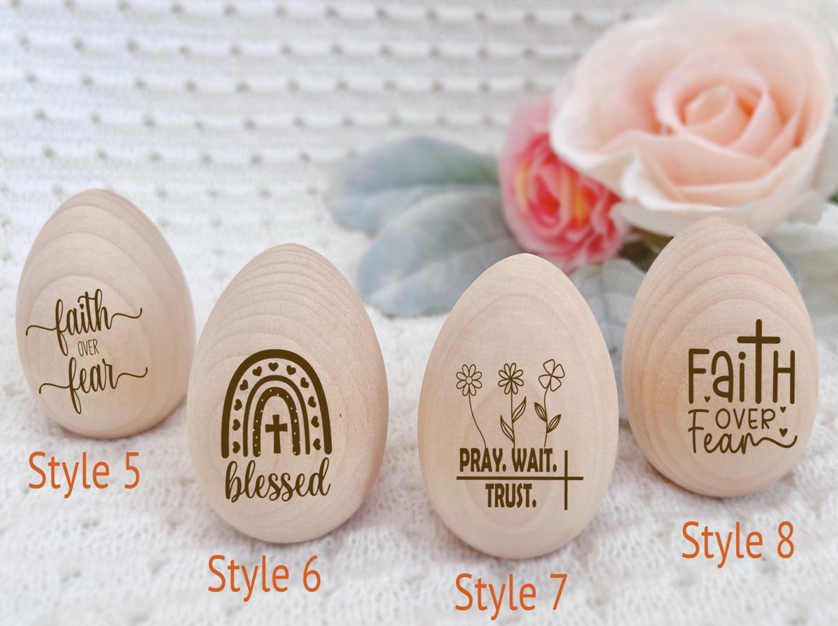 Personalized Engraved Wooden Egg for Easter Egg Basket, Easter egg table setting, Easter tray Easter Christian decor, He is risen