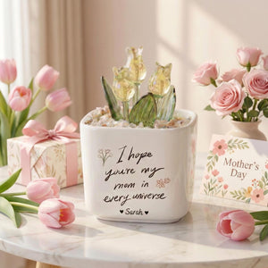 Personalized Tulip Glass Flower Pot, Mother's Day Gift for Mom, Happy Mothers Day Planter, Custom Name Flower Pot, Decorative Glass Tulip