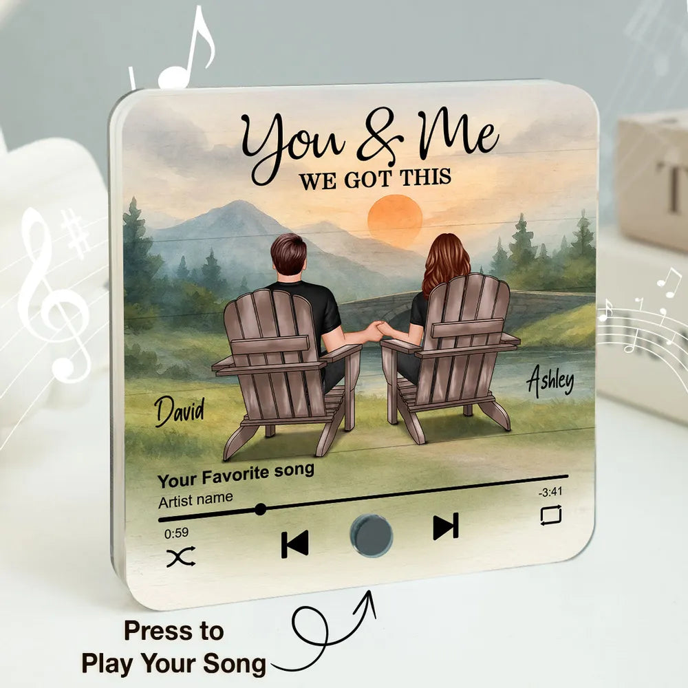 Mountain Landscape Couple Sitting Back View Personalzied Music Magnet, Anniversary Gift For Couple