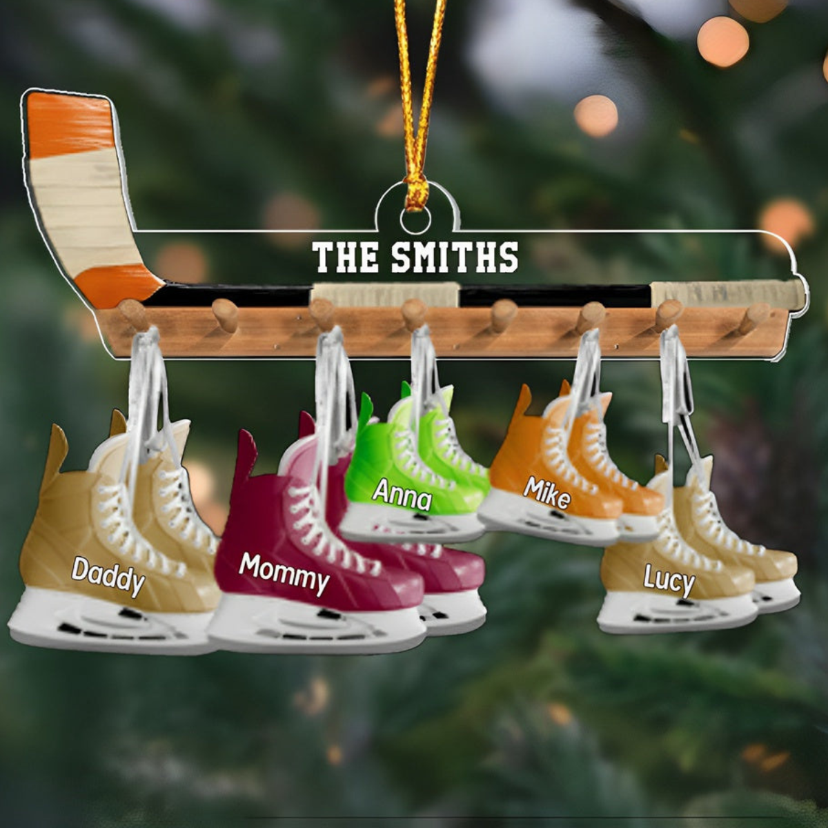 Family Ice Hockey Skates With Kids - Personalized Acrylic Ornament - Christmas Gift For Hockey Lovers Family