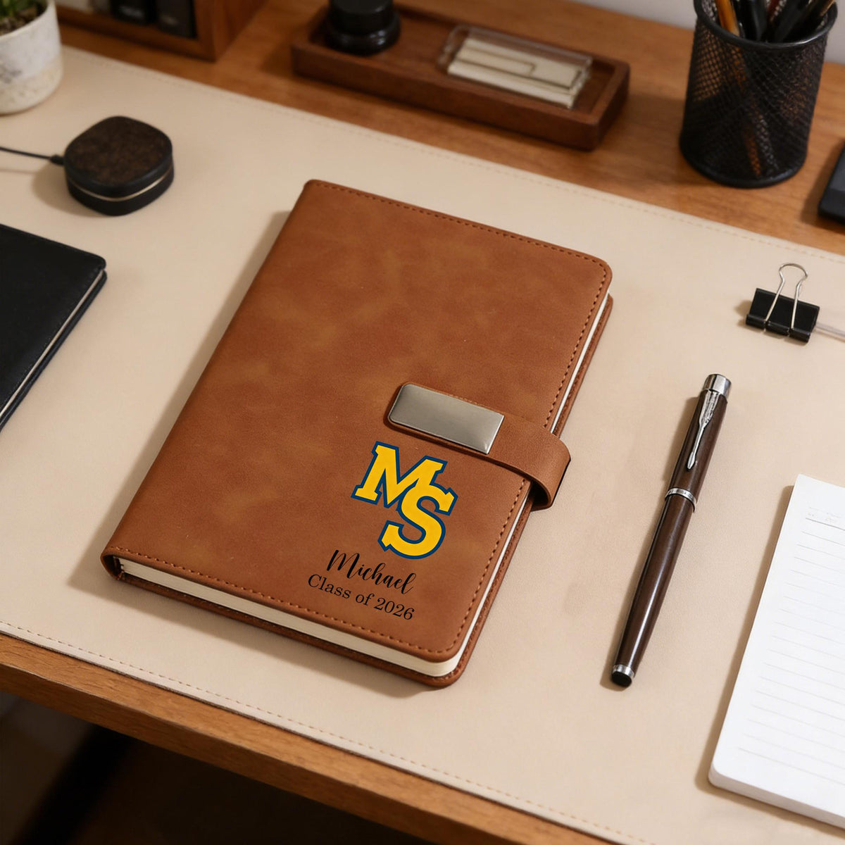 Custom College Logo Graduation Gift Notebook, Personalized Name & Class Year Leather Journal, Class of 2026 Grad Gift for Him Her