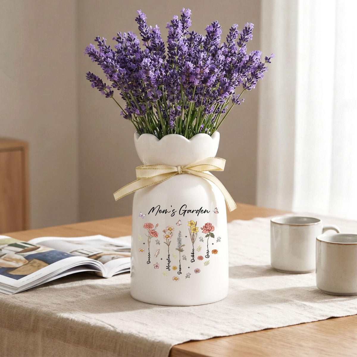 Personalized Birth Month Flower Vase, Gift for Planter Lovers, Outdoor Flower Pot, Birth Flower Mom Gifts, Mother's Day Gift, Family Name