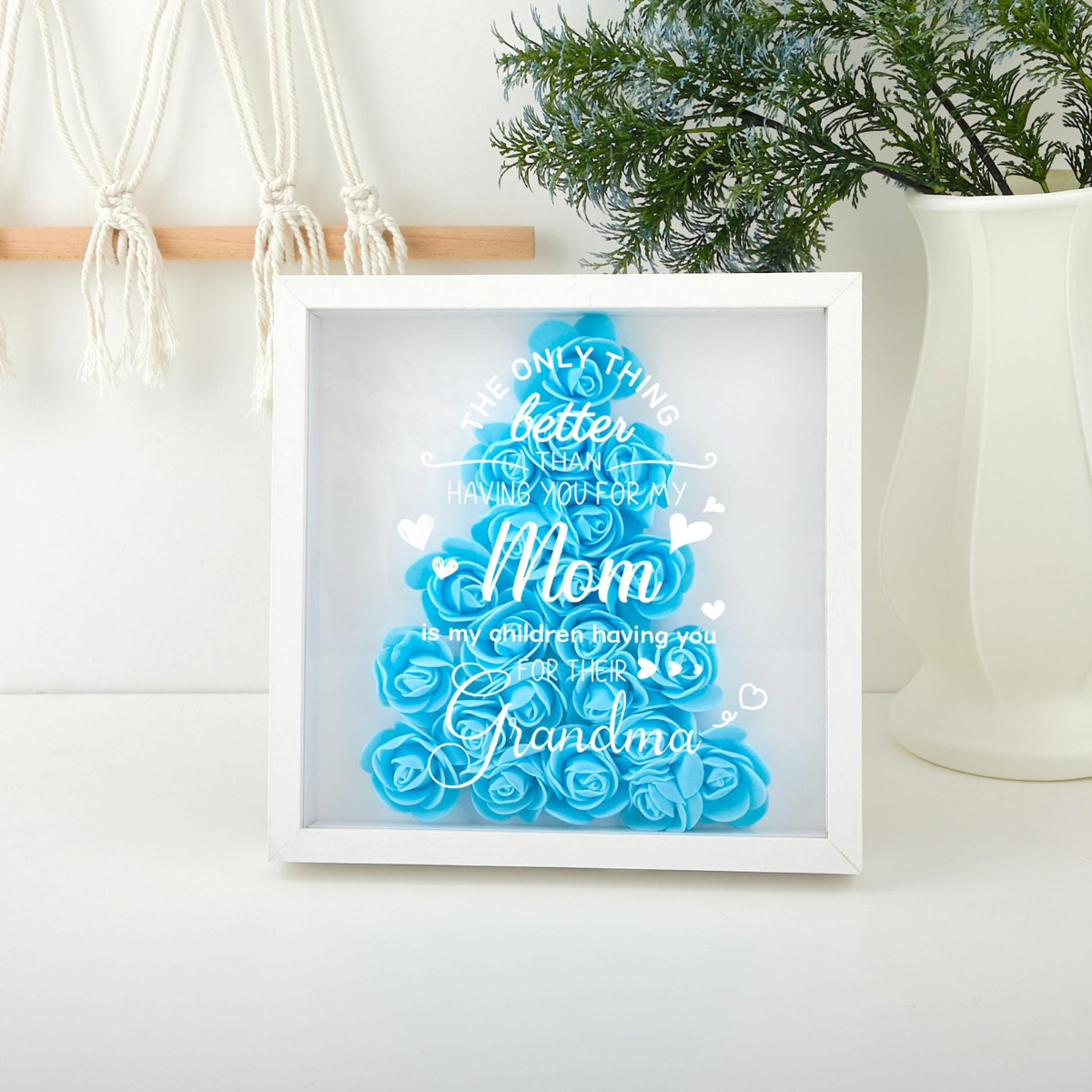 Personalized Mom Flower Shadow Box, Mother Day Gift, Mom's Rose Frame Box, Flower Gift Box for Mom, Birthday Gift, Unique Dad's Day Gift Box