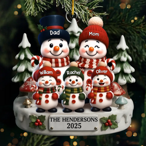 Snowman Family 2D Flat Ornament, Personalized Acrylic Ornament, Christmas Gifts For Grandpa, Grandma, Family