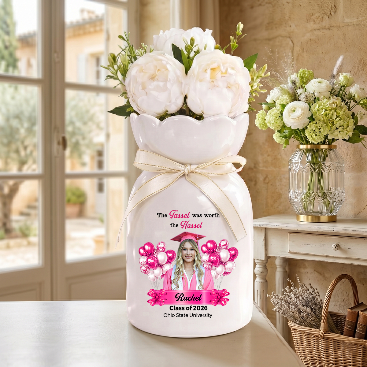 Congrats Graduation Personalized Ribbon Tie Flower Vase