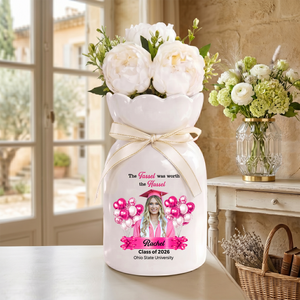 Congrats Graduation Personalized Ribbon Tie Flower Vase