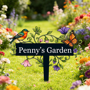 Personalized Garden Sign with Flowers, Custom Garden Name Sign, Metal Yard Art, Garden Decor, Gardening Gifts for Gardeners, Garden Plaque