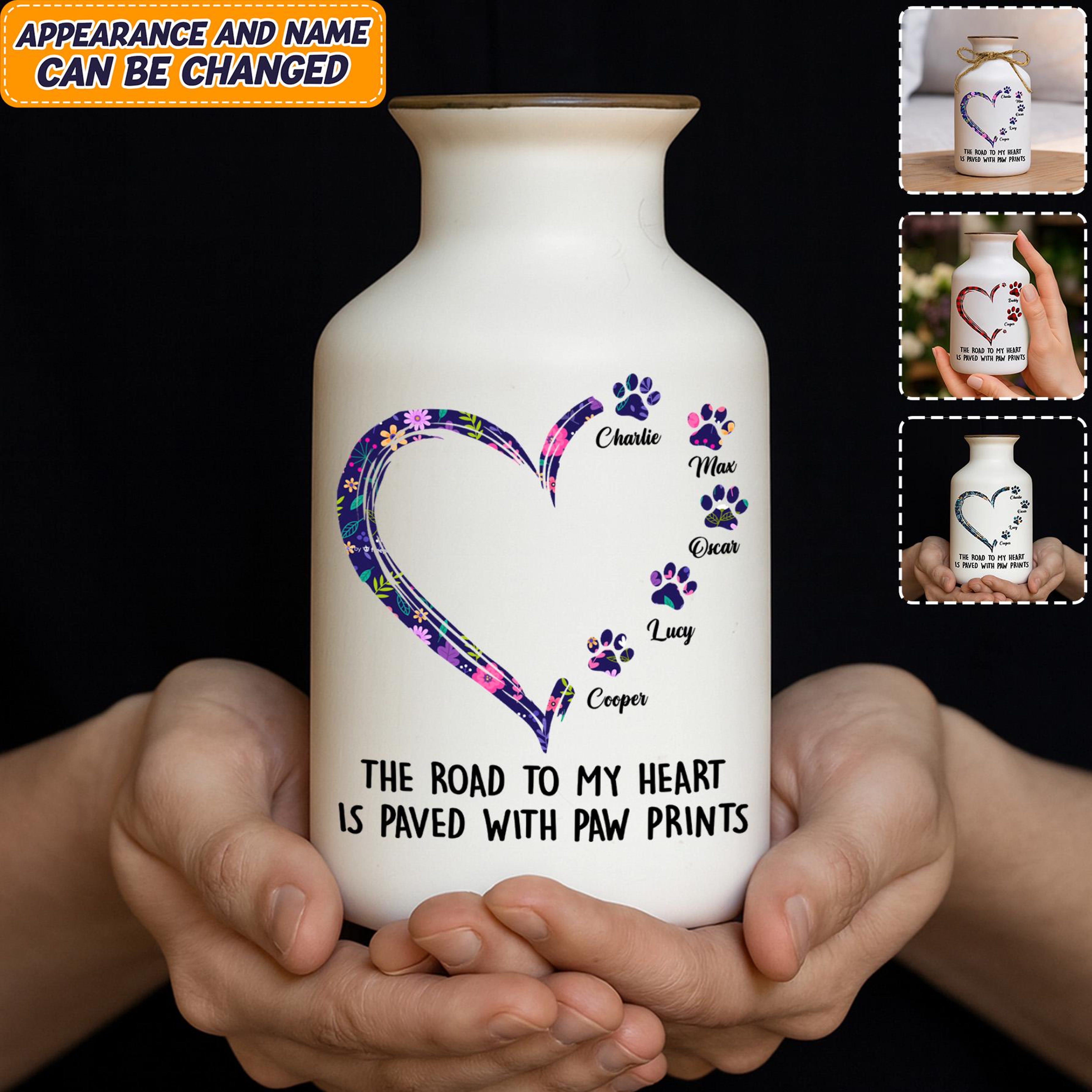 paw print plant pot Personalized Pet Flower Pot, Custom Paw Print Vase, Dog Lover Gift, The Road to My Heart Is Paved With Paw Prints
