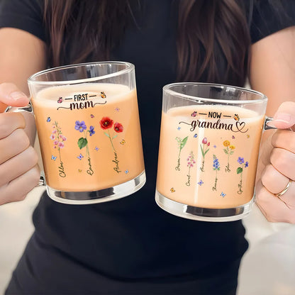 First Mom Now Grandma - Personalized Glass Mug - Gift For Mom, Nana, Gift For Her, Mother's Day Gift