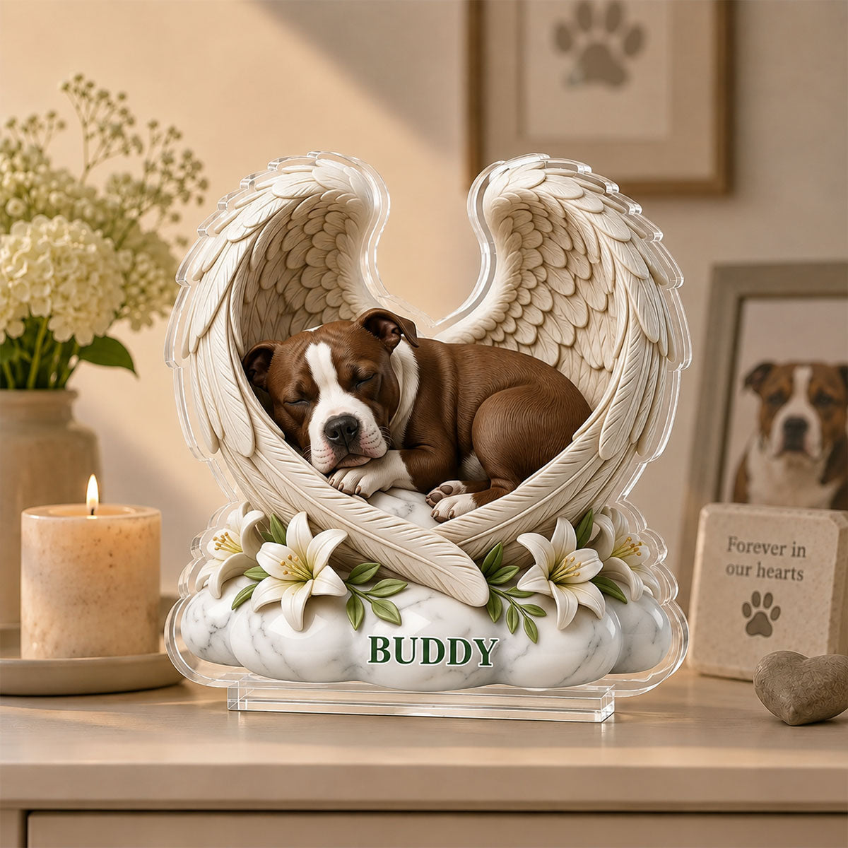 Custom Dog Cat Angel Wings Statue - Personalized Acrylic Block - Heartfelt Pet Memorial Gift