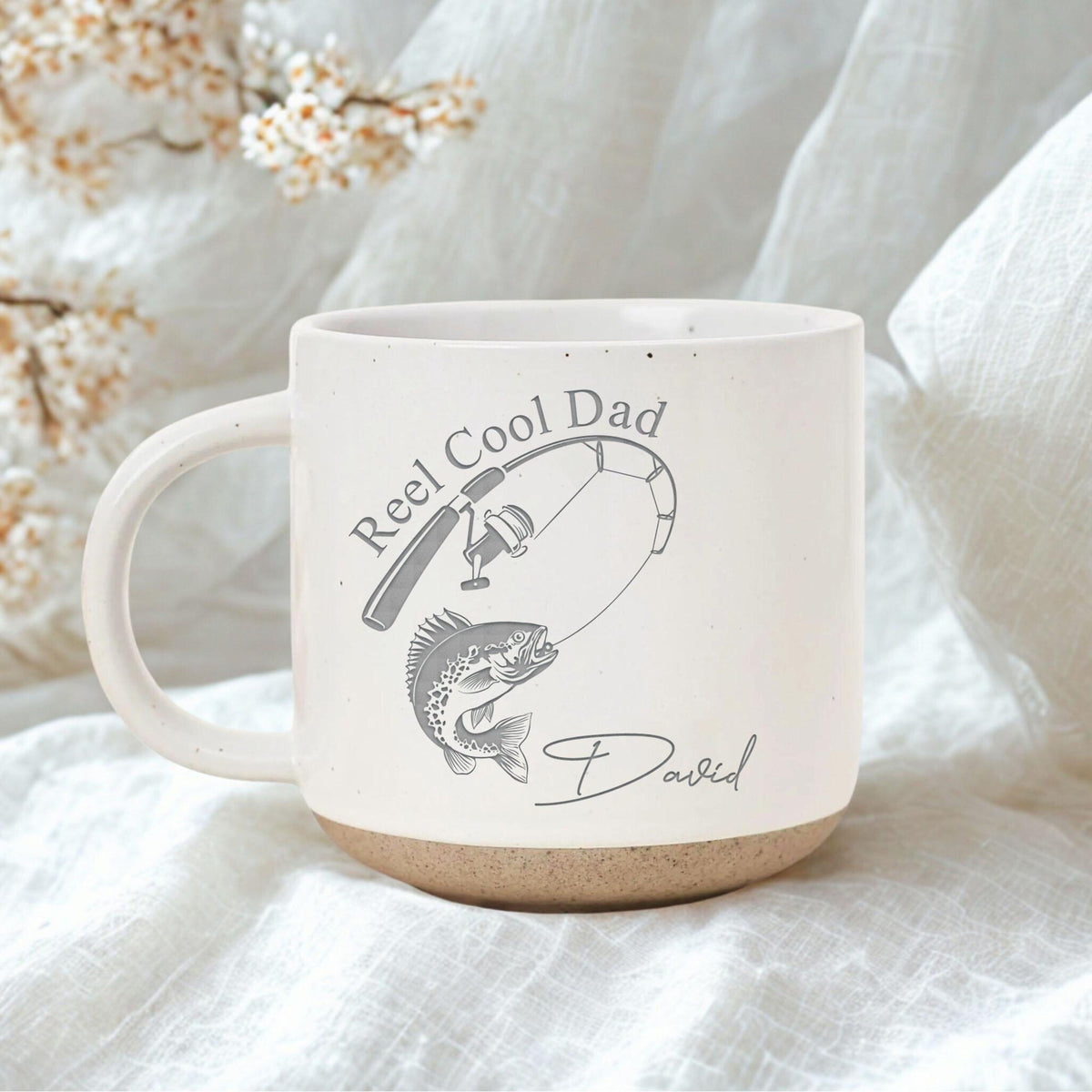 Custom Engraved Reel Cool Dad Fishing Pottery Mug, Fisher Grandpa With Kids Name Mug, Fathers Day Gift,Reel Cool Papa Mug,Fishing Lover Gift