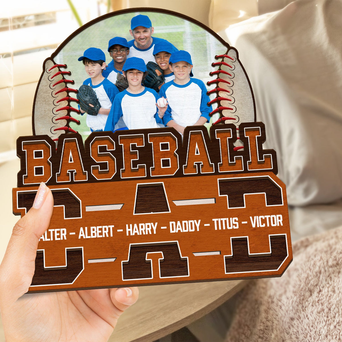 Custom Photo Baseball Dad We Love You - Personalized 2-Layered Wooden Plaque - Gift For Family, Father, Sport Fans