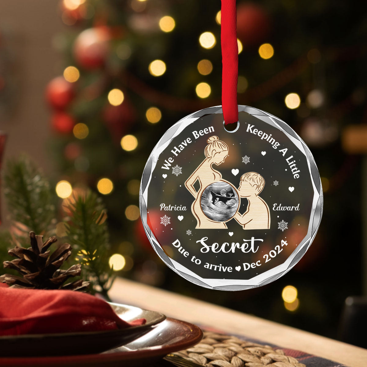 We Have Been Keeping A Little Secret - Personalized Crysal Ornament - Christmas Gift For New Parents, Baby Announcement