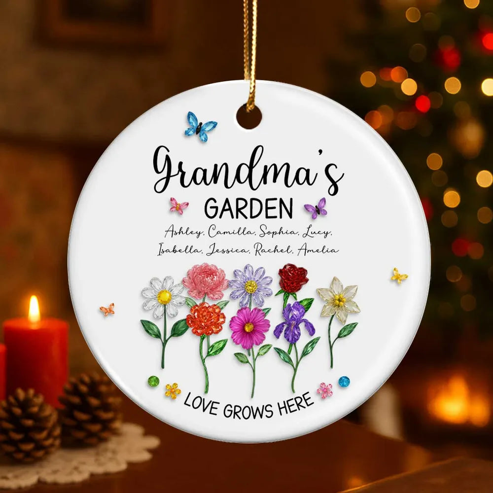 Grandma's Garden Custom Birth Month Flower - Personalized Ceramic Ornament - Heartfelt & Thoughtful Christmas Gift for Grandma