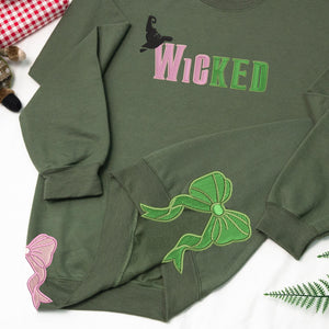 Embroidered Wickeds Sweatshirt, Gift For Fan Of Wizard, Side Bow Sweatshirt