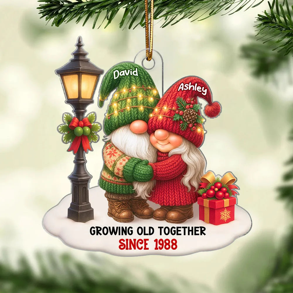 Gnome Christmas Couple Growing Old Together Personalized Acrylic Ornament, Gift for Him, Gift for Her
