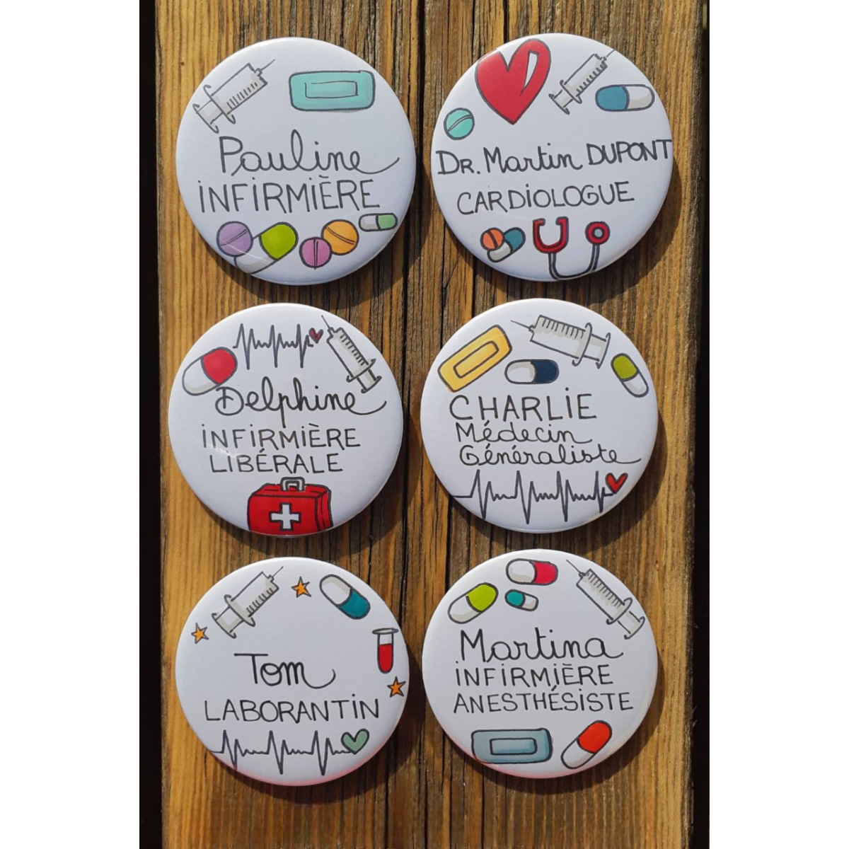Personalized medical or non-medical Pin Buttons , For nurse, doctor, nursing assistant, secretary, ASH, assistant, pharmacy