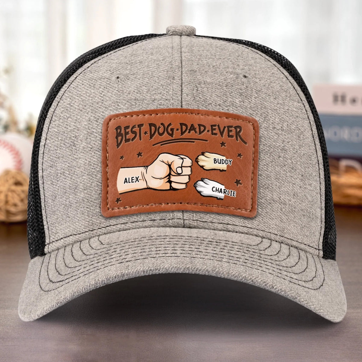 My Fur Babies Are My Real Love - Personalized Leather Label Net Hat - Gift For Dog Dad, Father's Day Gift