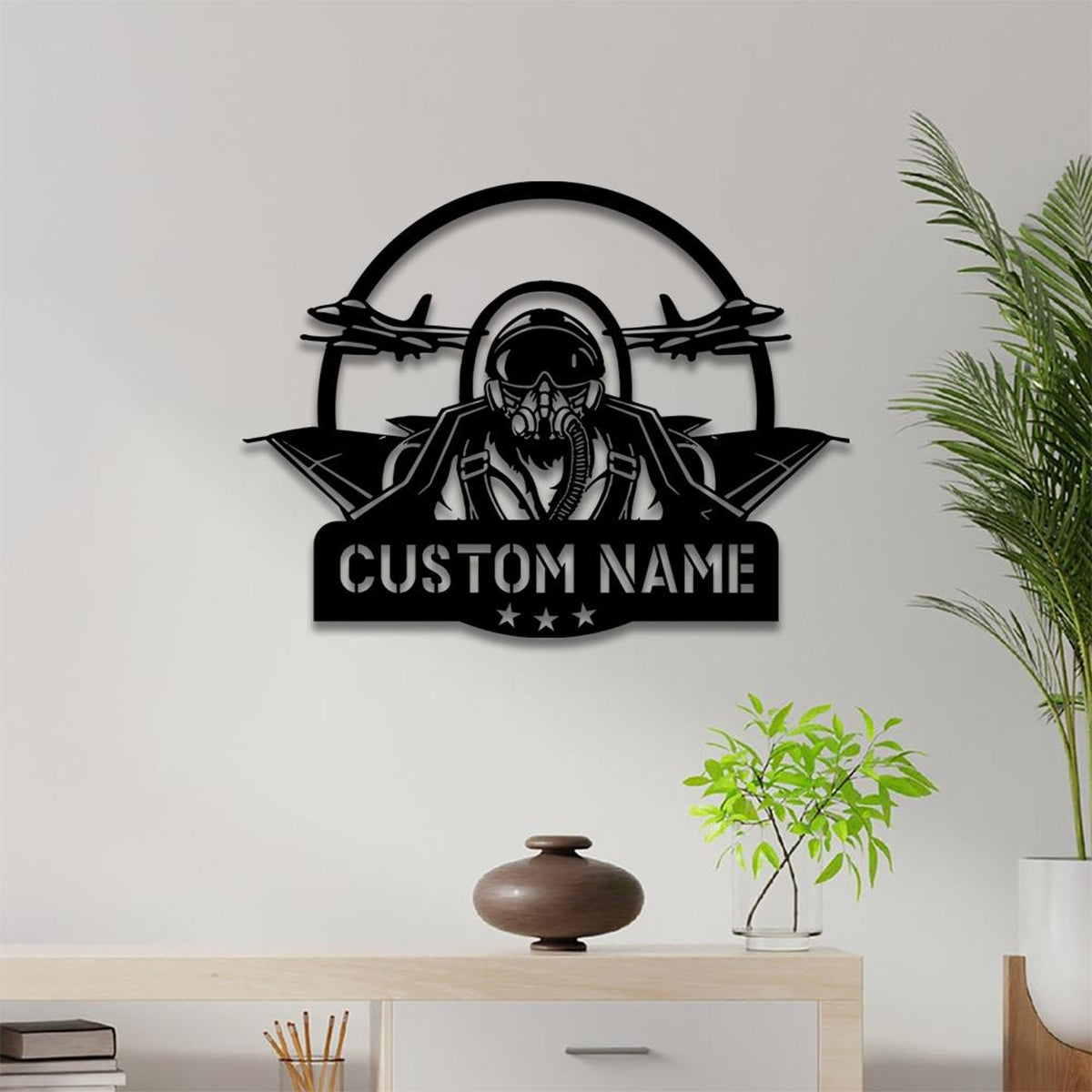 Custom Fighter Jet Metal Wall Art LED Personalized Aircraft Airforce Name Sign Home Decor Military Decor Birthday Gift Pilot Gift Hangar