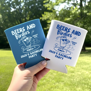 Beers and Birdies Can Cooler, Golf Party Favor, Custom Name Drink Sleeve, Golf Theme Gift, Groomsmen Party Favor, Bachelor Trip Gift
