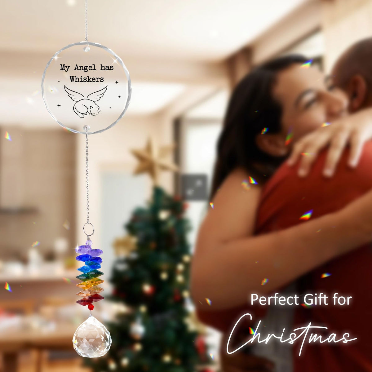 My Angel Has Whiskers Personalized Memorial Ornament, Crystal Heart Ornament Sympathy gift, Memorial gift with name, Prism rainbow