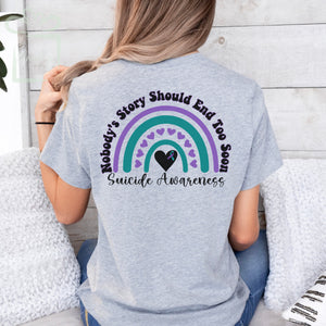 Purple Teal Ribbon In Memory Of Loved One Mental Health - Personalized 2 Side Printed Shirt - Memorial Gift