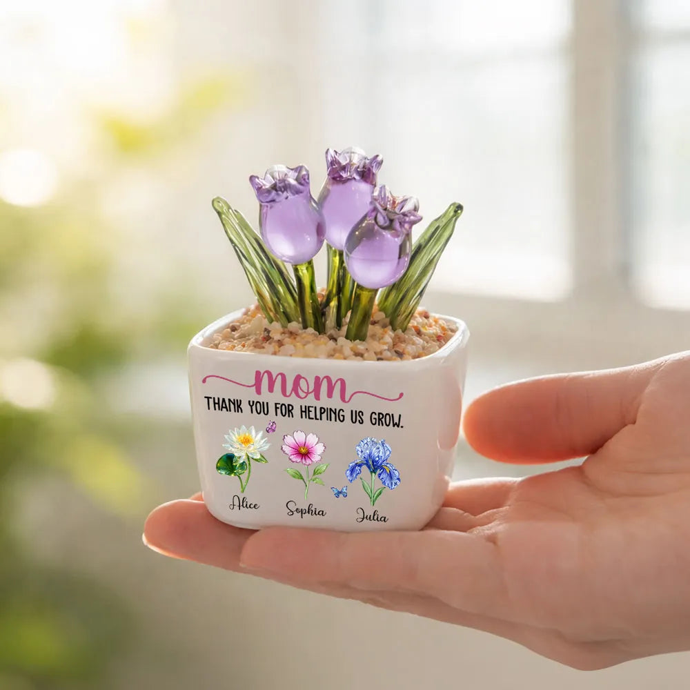Thank You For Helping Me Grow - Personalized Mini Glass Flower Pot - Gift For Mother, Grandma, Mother's Day Gift