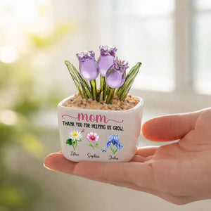 Thank You For Helping Me Grow - Personalized Mini Glass Flower Pot - Gift For Mother, Grandma, Mother's Day Gift