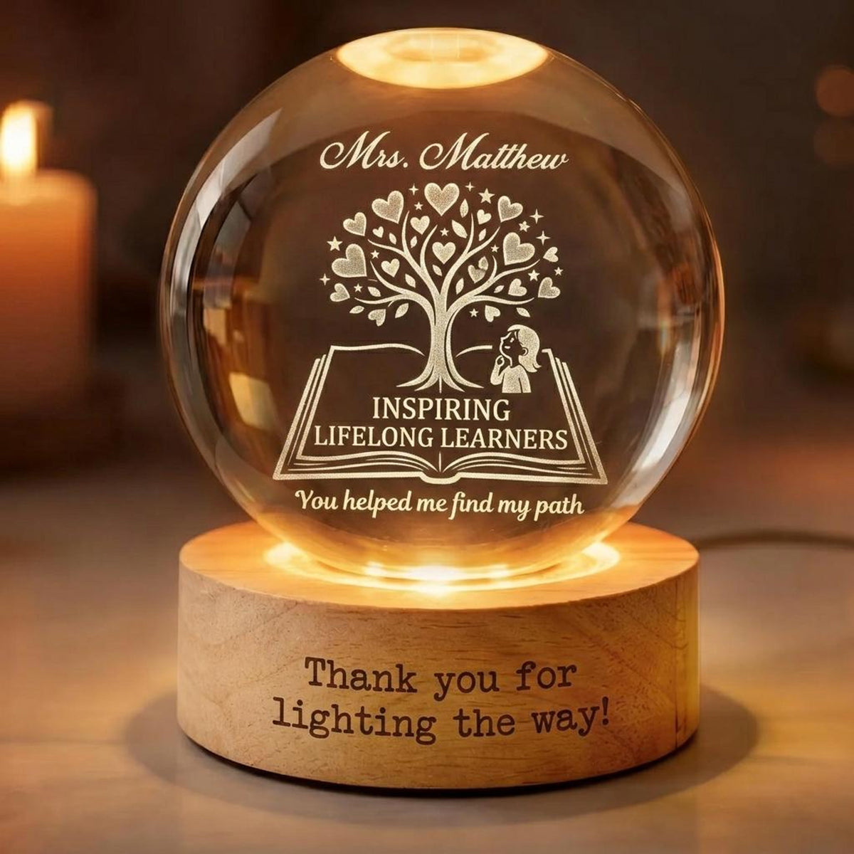 Personalized Teacher Crystal Ball Night Light, Thank You Teacher Gift, Teacher Appreciation Gift, Leaving School Gift, Mentor Gift,Grad Gift