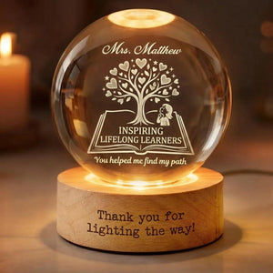 Personalized Teacher Crystal Ball Night Light, Thank You Teacher Gift, Teacher Appreciation Gift, Leaving School Gift, Mentor Gift,Grad Gift