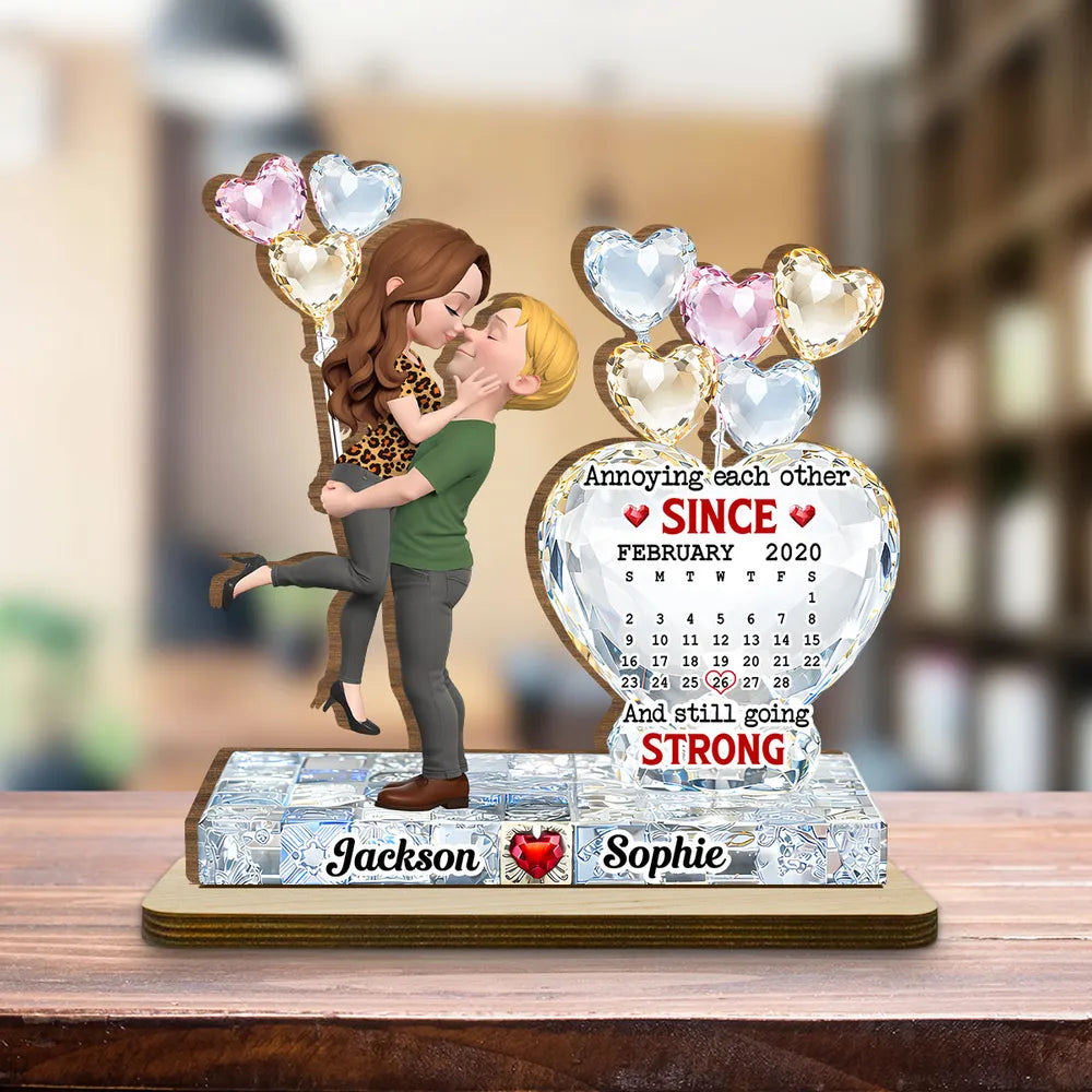 Annoying Each Other & Still Going Strong Crystal Heart - Personalized Wooden Plaque - Valentine's Day Gift, Anniversary Gift For Couple