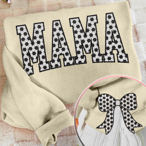 MAMA Soccer Coquette Side Bow Sweatshirt, Retro Trendy Coquete Lover Sweater, Bow Applique Pink Girl Gifts