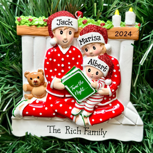 Pajama Family of Three, Personalized Resin Christmas Ornament, Gift For Family