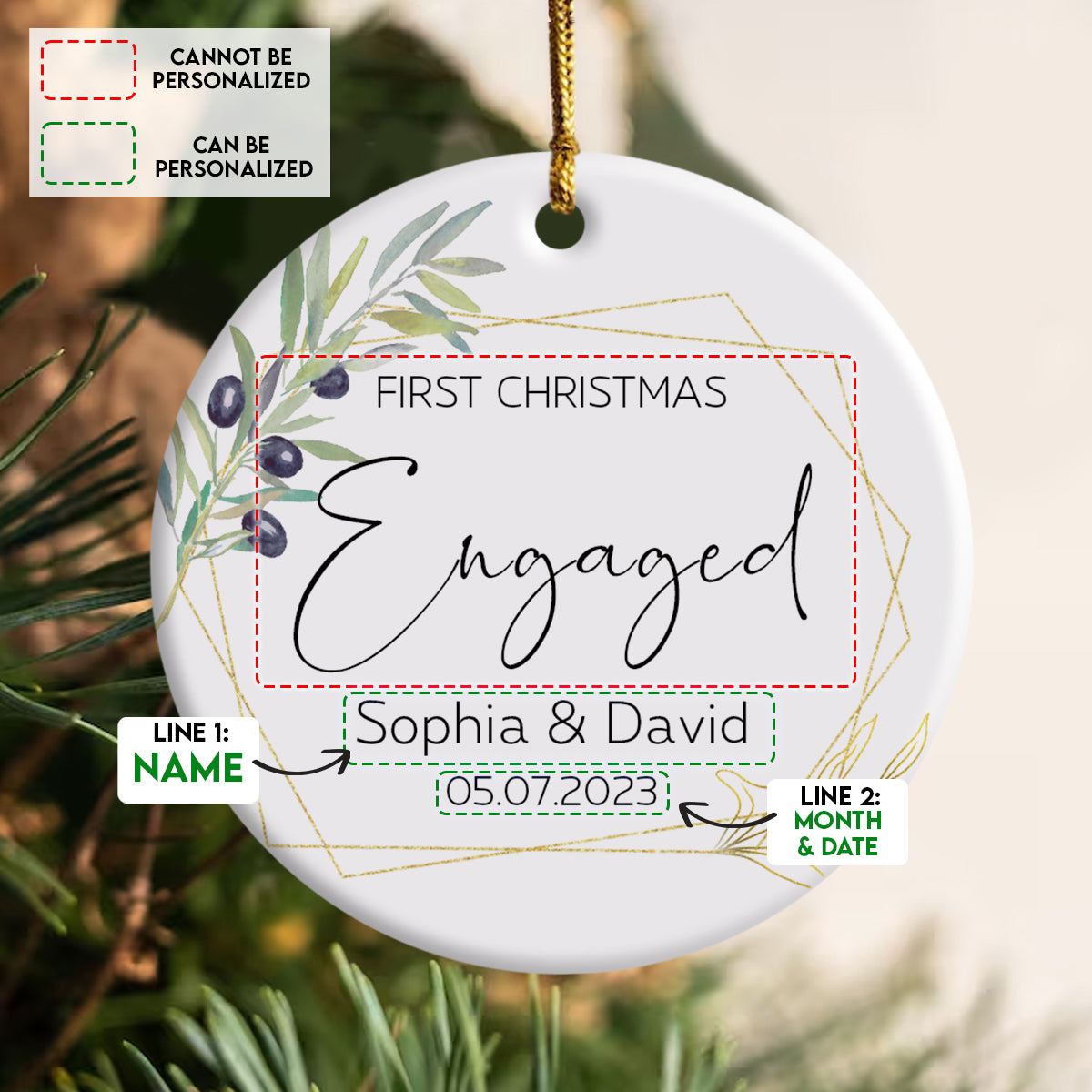 First Christmas Engaged - Personalized Ornament - Christmas Gift