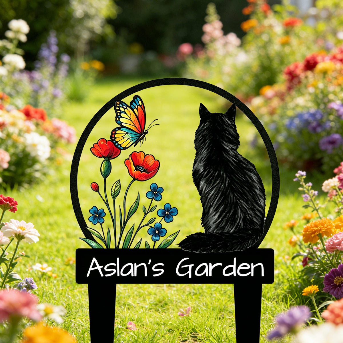 Personalized Cat Garden Sign, Custom Cat Memorial Sign, Metal Garden Decor, Flower Yard Art, Outdoor Decor, Cat Lover Gift, Garden Name Sign