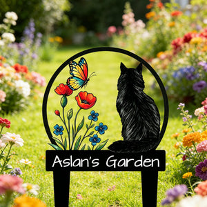 Personalized Cat Garden Sign, Custom Cat Memorial Sign, Metal Garden Decor, Flower Yard Art, Outdoor Decor, Cat Lover Gift, Garden Name Sign