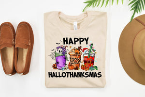 Happy Hallothanksmas Shirt, Halloween Christmas Thanksgiving Shirt, Funny Holiday Iced Coffee Shirt, Gift For Her, Coffee Lovers Gift, 4.jpg