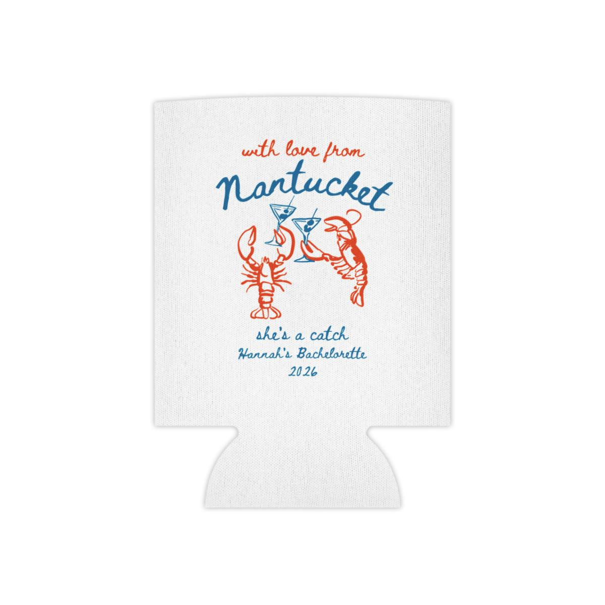 Nantucket Bachelorette Can Coolers, She's a Catch Drink Coolers, Custom Nantucket Beach Party Favors, Girls Trip Drink Holders