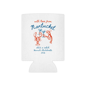 Nantucket Bachelorette Can Coolers, She's a Catch Drink Coolers, Custom Nantucket Beach Party Favors, Girls Trip Drink Holders