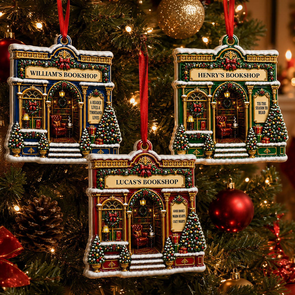 A Reader Lives a Thousand Lives Christmas Bookshop Ornament- Real 3D Raised Ornament
