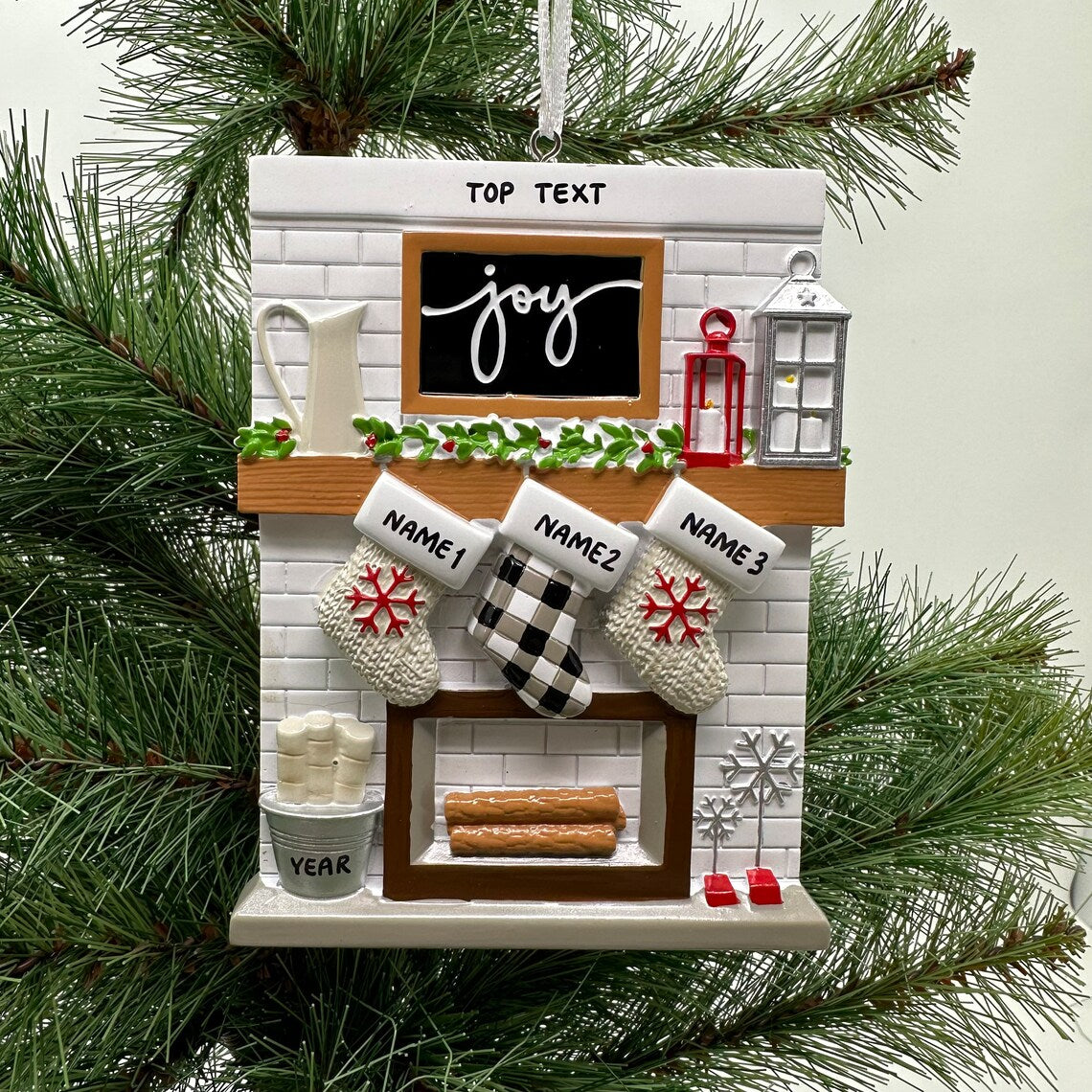 Fireplace Family Stocking Ornament, Personalized Joy Ornament for Christmas Family, Family Keepsake Ornament 2025