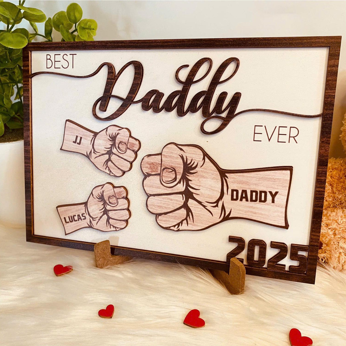 Fist Bump Dad and Kids Personalized Wooden Sign, Gift For Dad, Dad Birthday Gift, Father's Day Gift for Dad, Gift Idea for Dad