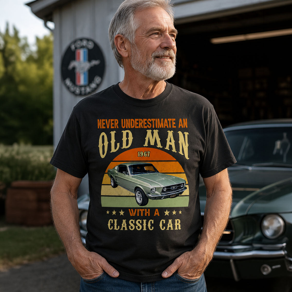 Never Underestimate An Old Man With A Classic Car - Personalized T-shirt