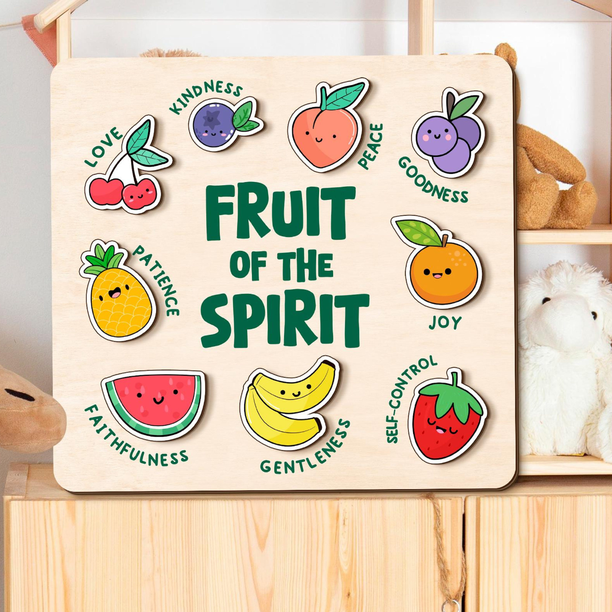 Fruit Of The Spirit Puzzle Gift, Custom Wooden Name Puzzle, Christian Gift for Kids, Baby Girl Gift, Godchild Gift, Toddlers Birthday Gifts